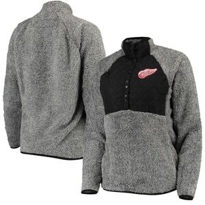 ANTIGUA Women's Detroit‎ Red Wings Black/Gray Sherpa Pullover Jacket | Med | EUC